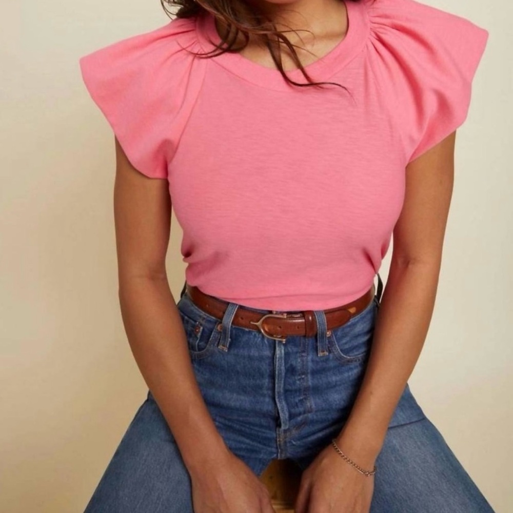 NATION LTD Lorna Ruffle Tank in Party Pink Size Large Pima Cotton